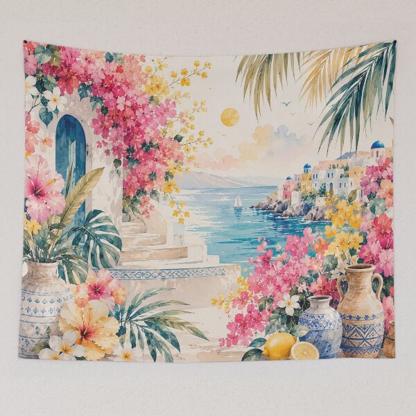 Item preview, Mediterranean Nature Landscape | Coastal Floral Wall Art | Tropical Flowers designed and sold by Yasminfayed05.
