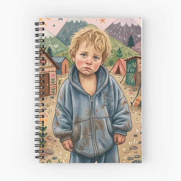 Item preview, Sad Little Boy in a Mountain Village – Whimsical Folk Art Illustration designed and sold by Elite Wall Art.
