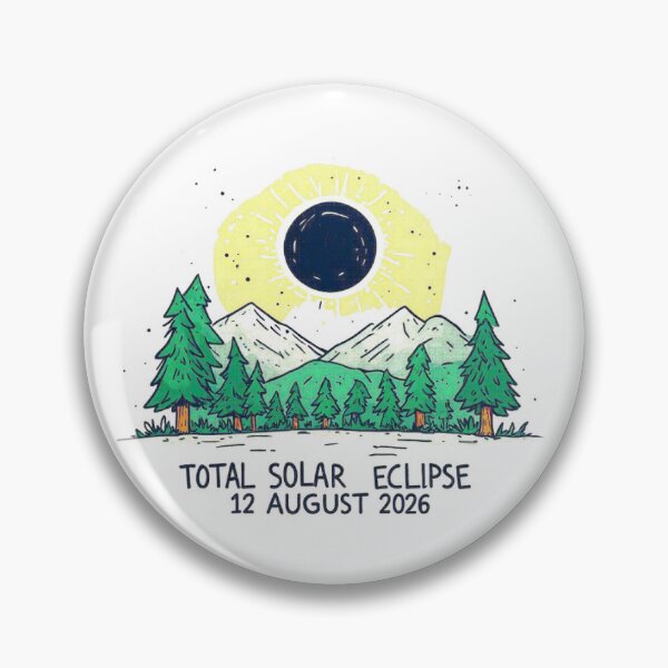 Item preview, For the 2026 eclipse, natural environment with mountains, trees and eclipse with phrase TOTAL SOLAR ECLIPSE 12 AUGUST 2026 designed and sold by Giulivo Store Graphic.