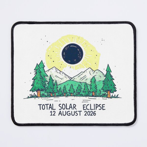 Item preview, For the 2026 eclipse, natural environment with mountains, trees and eclipse with phrase TOTAL SOLAR ECLIPSE 12 AUGUST 2026 designed and sold by Giulivo Store Graphic.