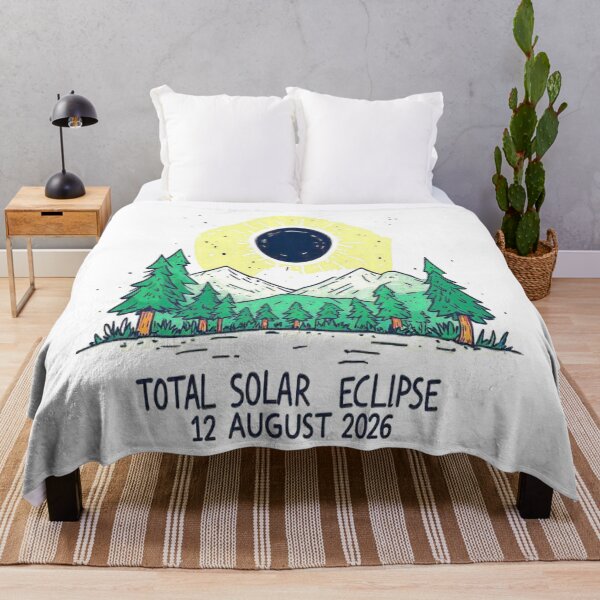 Item preview, For the 2026 eclipse, natural environment with mountains, trees and eclipse with phrase TOTAL SOLAR ECLIPSE 12 AUGUST 2026 designed and sold by Giulivo Store Graphic.