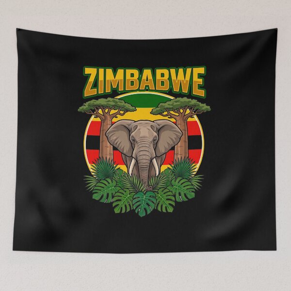 Item preview, Retro Zimbabwe Elephant and Baobab Safari Art designed and sold by DanniJordan.