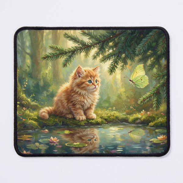 Item preview, Cute Ginger Cat and Butterfly Woodland Art designed and sold by Englandbear.