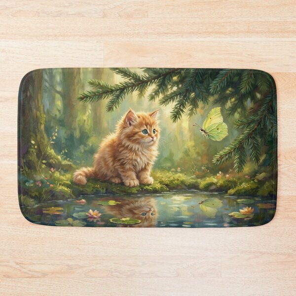 Item preview, Cute Ginger Cat and Butterfly Woodland Art designed and sold by Englandbear.