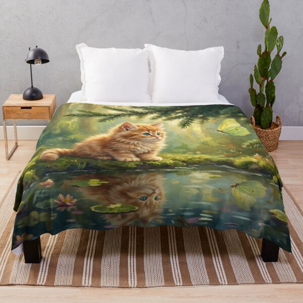 Item preview, Cute Ginger Cat and Butterfly Woodland Art designed and sold by Englandbear.