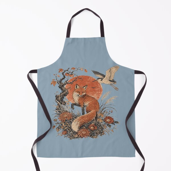 Item preview, Japanese Woodblock Fox with Autumn Flowers and Night Heron designed and sold by POD DYNASTY | Original Print On Demand T-Shirt Graphics.