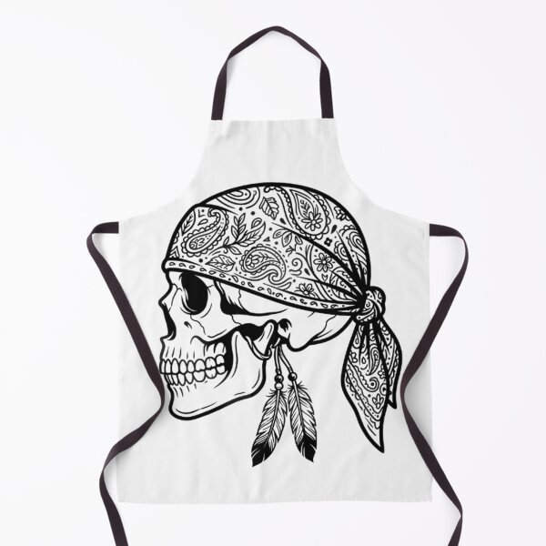 Item preview, Skull Wearing Paisley Bandana With Feathers designed and sold by Linework Studio.