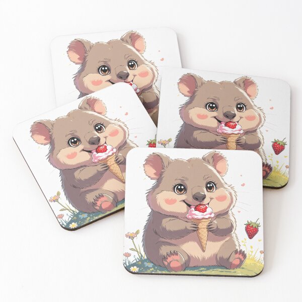 Item preview, Cute Chibi Wombat Eating Strawberry Ice Cream designed and sold by Uniquely Yours.