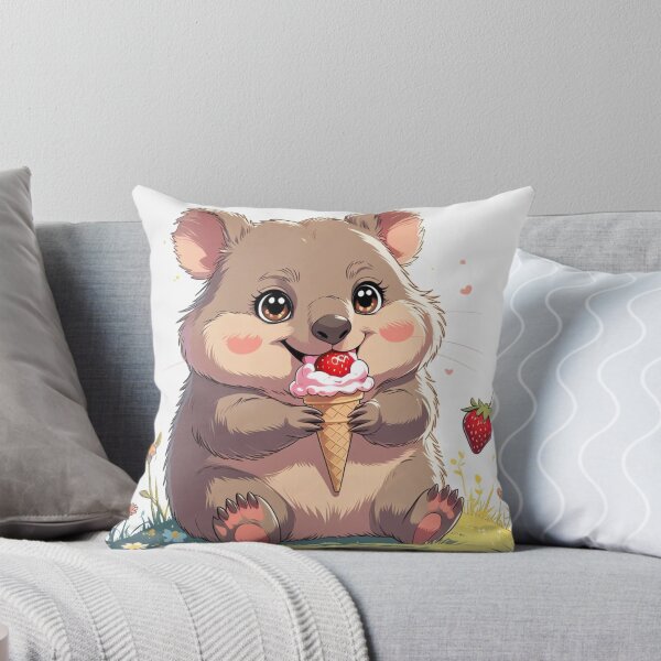 Item preview, Cute Chibi Wombat Eating Strawberry Ice Cream designed and sold by Uniquely Yours.
