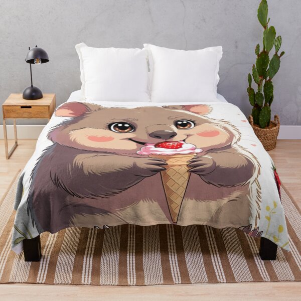 Item preview, Cute Chibi Wombat Eating Strawberry Ice Cream designed and sold by Uniquely Yours.
