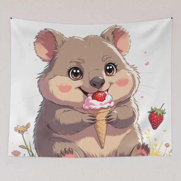 Item preview, Cute Chibi Wombat Eating Strawberry Ice Cream designed and sold by Uniquely Yours.