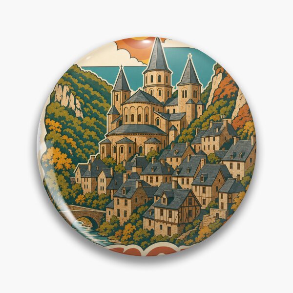 Item preview, Conques France Travel Souvenir - Retro Illustration designed and sold by VisualArtsOasis.