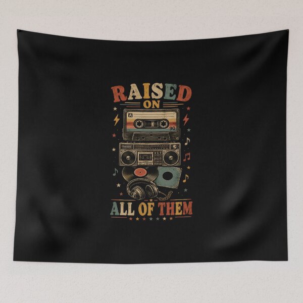 Item preview, Raised On All Of Them, Gifts for Retro Music Lovers Vintage Cassette & Vinyl Design designed and sold by Lina Caro.