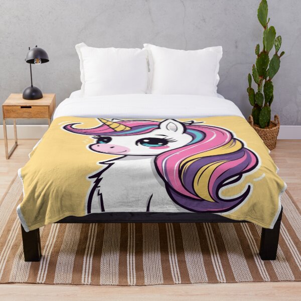 Aperçu de l'œuvre Licorne chibi kawaii mignonne avec une crinière arc-en-ciel ondulée créée et vendue par Uniquely Yours.