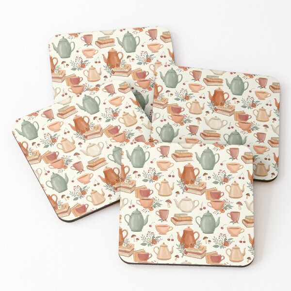 Item preview, Floral Teapots Teacups and Stacks of Books Pattern designed and sold by mybegoniatee.