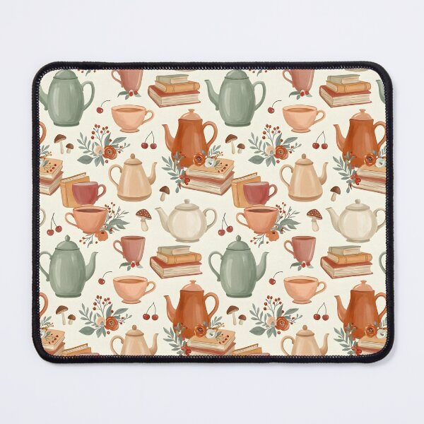 Item preview, Floral Teapots Teacups and Stacks of Books Pattern designed and sold by mybegoniatee.