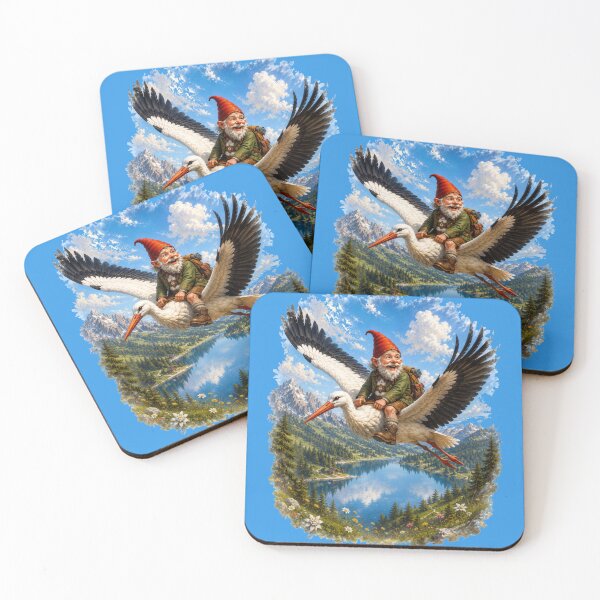 Item preview, Alpine Gnome Flying on a Stork – Funny Fantasy Mountain Adventure designed and sold by Alpine-Ink.
