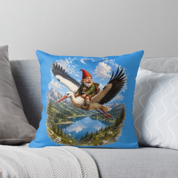 Item preview, Alpine Gnome Flying on a Stork – Funny Fantasy Mountain Adventure designed and sold by Alpine-Ink.