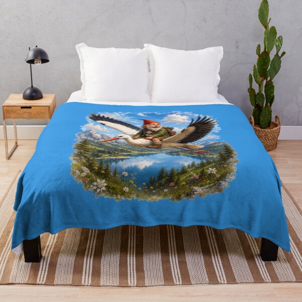 Item preview, Alpine Gnome Flying on a Stork – Funny Fantasy Mountain Adventure designed and sold by Alpine-Ink.
