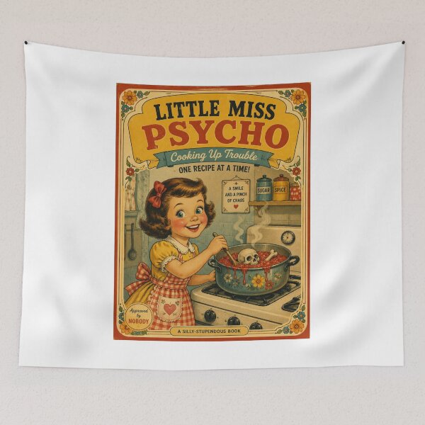 Item preview, Little Miss Psycho Cooking Up Trouble | Vintage Dark Humor Book Cover designed and sold by Mediagraphic.