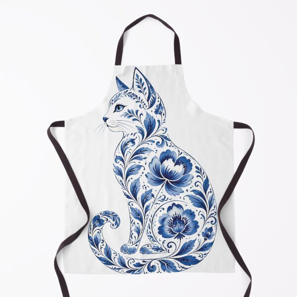 Item preview, Cat Silhouette with Blue Floral Pattern in Porcelain Style designed and sold by Lucia Amaris Art.
