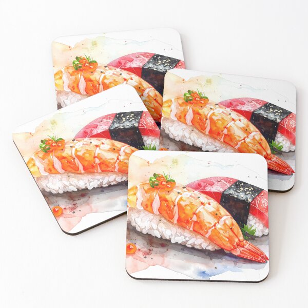 Item preview, Japanese Sushi Nigiri Set Watercolor Painting designed and sold by BetweenForms.
