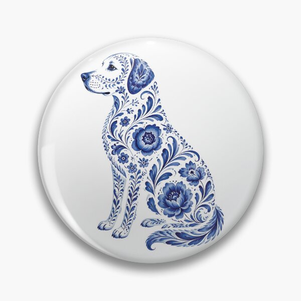 Item preview, Dog Silhouette Filled with Blue Floral Pattern on White designed and sold by Lucia Amaris Art.