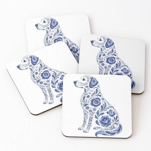 Item preview, Dog Silhouette Filled with Blue Floral Pattern on White designed and sold by Lucia Amaris Art.
