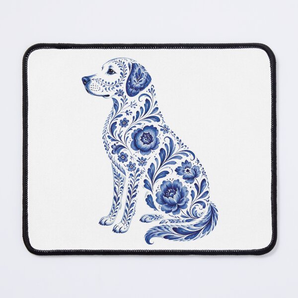 Item preview, Dog Silhouette Filled with Blue Floral Pattern on White designed and sold by Lucia Amaris Art.