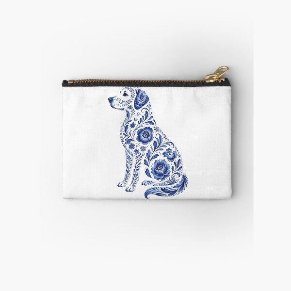 Item preview, Dog Silhouette Filled with Blue Floral Pattern on White designed and sold by Lucia Amaris Art.