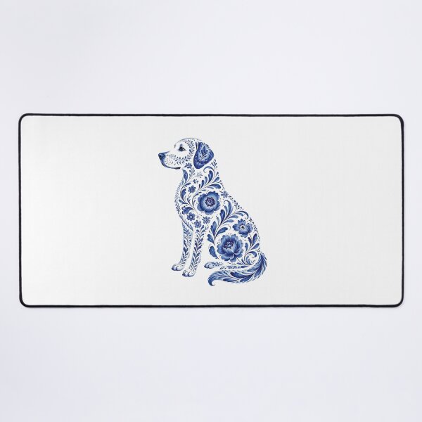 Item preview, Dog Silhouette Filled with Blue Floral Pattern on White designed and sold by Lucia Amaris Art.