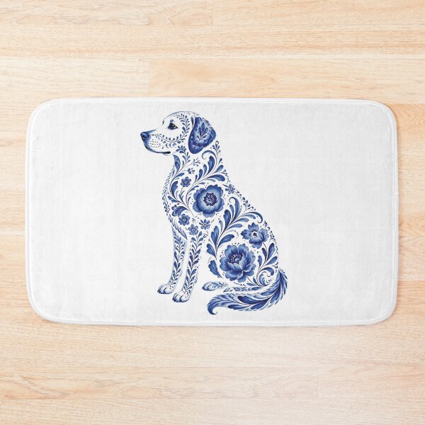 Item preview, Dog Silhouette Filled with Blue Floral Pattern on White designed and sold by Lucia Amaris Art.