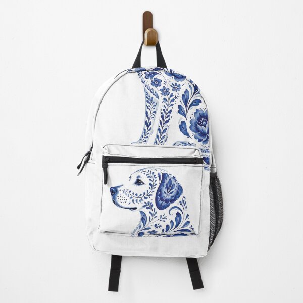 Item preview, Dog Silhouette Filled with Blue Floral Pattern on White designed and sold by Lucia Amaris Art.