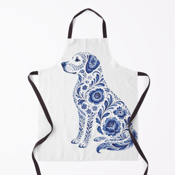 Item preview, Dog Silhouette Filled with Blue Floral Pattern on White designed and sold by Lucia Amaris Art.