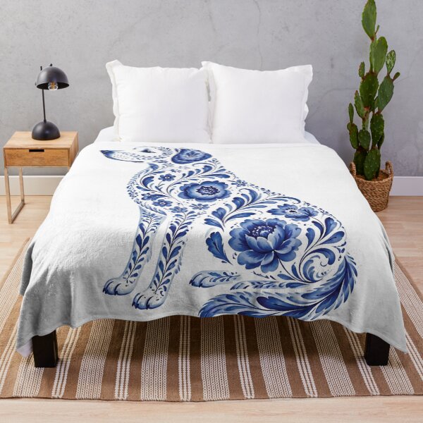Item preview, Dog Silhouette Filled with Blue Floral Pattern on White designed and sold by Lucia Amaris Art.