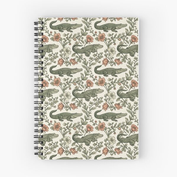Item preview, Vintage Botanical Alligator Pattern, Cottagecore Wildlife Illustration, Southern Swamp Floral Art Print designed and sold by SezzyDesigns.
