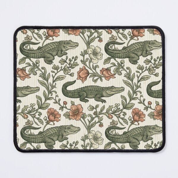 Item preview, Vintage Botanical Alligator Pattern, Cottagecore Wildlife Illustration, Southern Swamp Floral Art Print designed and sold by SezzyDesigns.