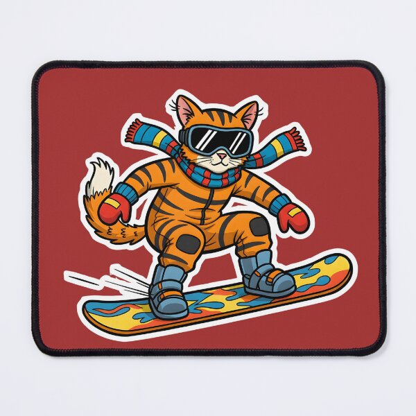 Item preview, COLORFUL CARTOON OF A CAT WITH A SNOWBOARD designed and sold by infinitearte.