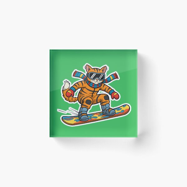 Item preview, COLORFUL CARTOON OF A CAT WITH A SNOWBOARD designed and sold by infinitearte.