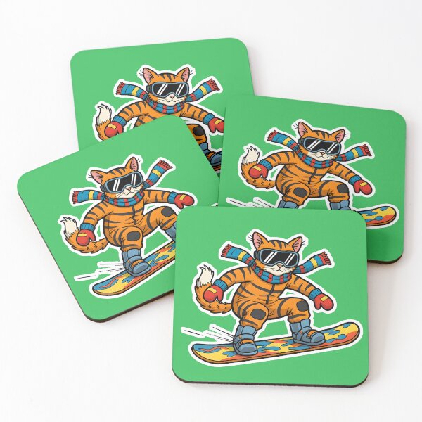 Item preview, COLORFUL CARTOON OF A CAT WITH A SNOWBOARD designed and sold by infinitearte.