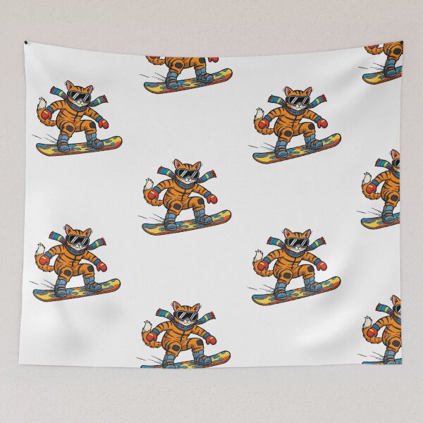 Item preview, COLORFUL CARTOON OF A CAT WITH A SNOWBOARD designed and sold by infinitearte.