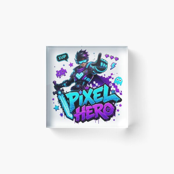 Item preview, PIXEL HERO Gaming Sticker | Retro Pixel Gamer Neon Graphic Design designed and sold by Stylestickers55.