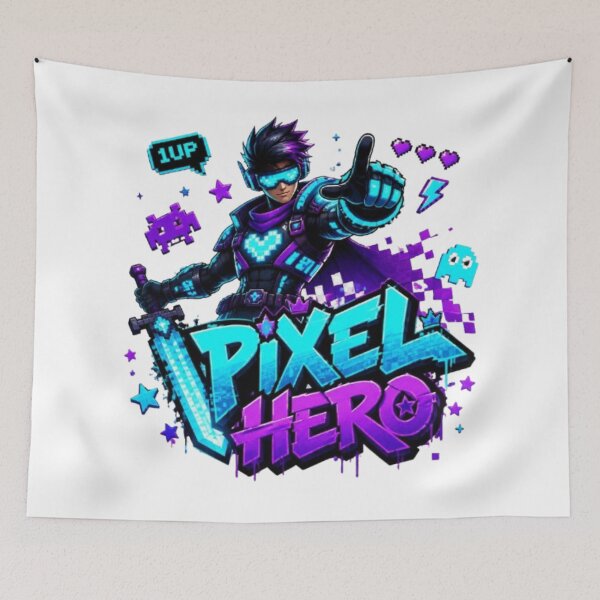 Item preview, PIXEL HERO Gaming Sticker | Retro Pixel Gamer Neon Graphic Design designed and sold by Stylestickers55.