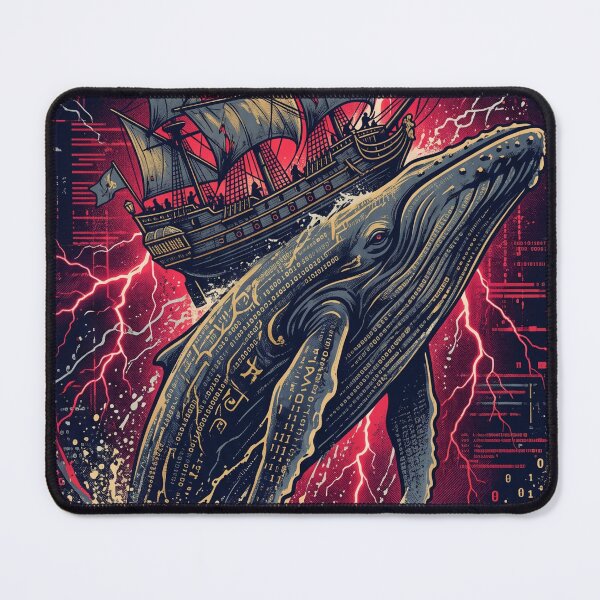 Item preview, Cyberpunk Digital Whale Ship Red Lightning Storm Art designed and sold by Pride Emblem Prints.