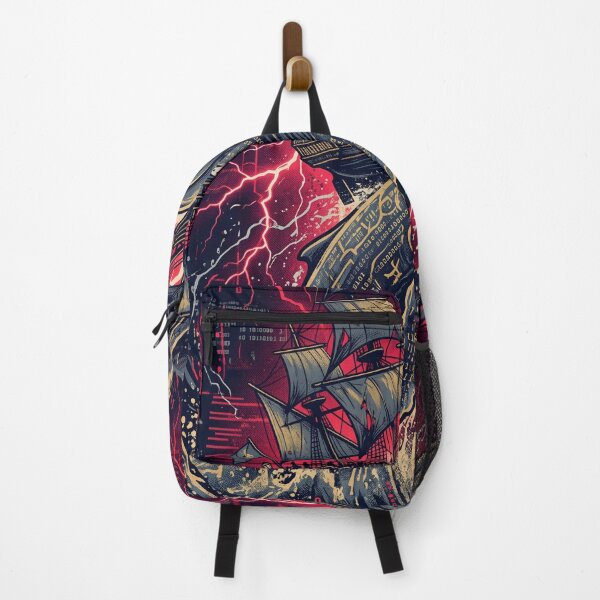 Item preview, Cyberpunk Digital Whale Ship Red Lightning Storm Art designed and sold by Pride Emblem Prints.