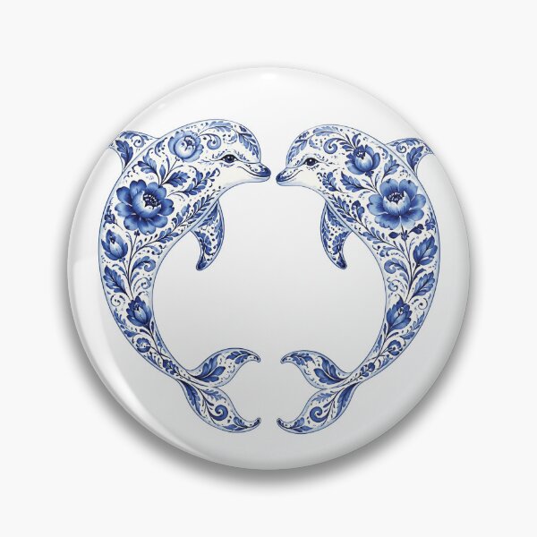 Item preview, Dolphins Silhouette Filled with Blue Floral Pattern on White designed and sold by Lucia Amaris Art.