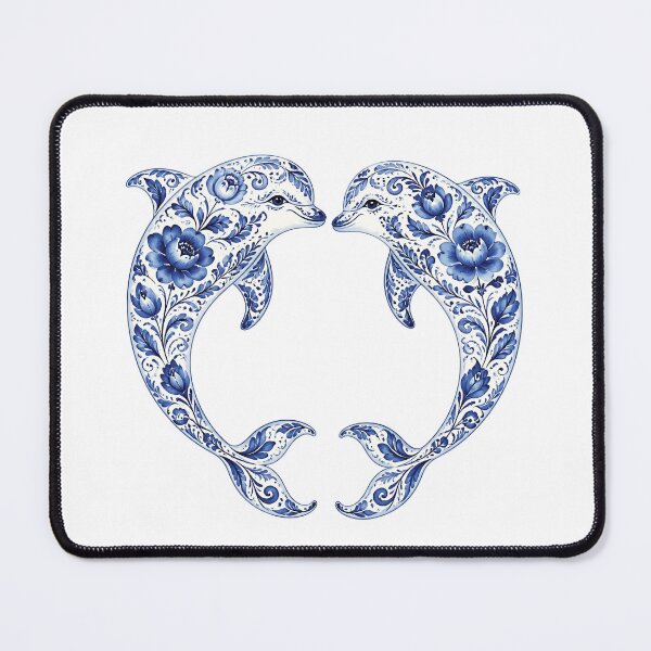 Item preview, Dolphins Silhouette Filled with Blue Floral Pattern on White designed and sold by Lucia Amaris Art.
