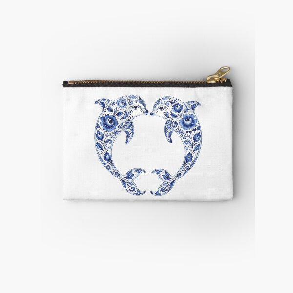 Item preview, Dolphins Silhouette Filled with Blue Floral Pattern on White designed and sold by Lucia Amaris Art.