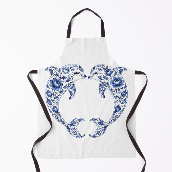 Item preview, Dolphins Silhouette Filled with Blue Floral Pattern on White designed and sold by Lucia Amaris Art.