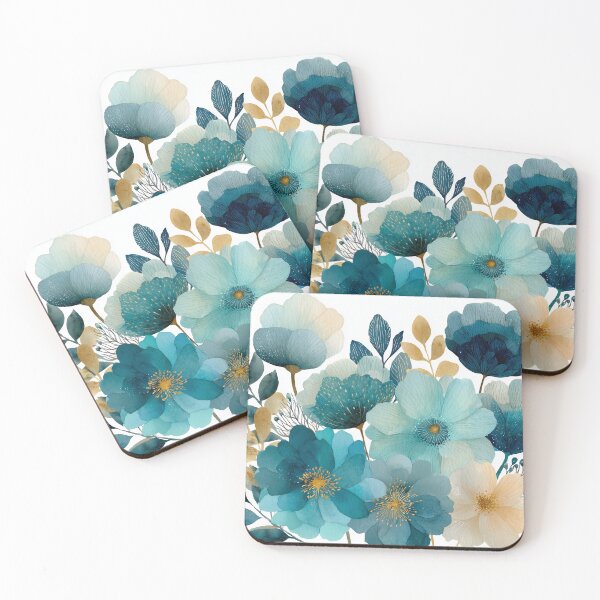 Item preview, Teal and Gold Boho Watercolor Florals designed and sold by RossignolStudio.